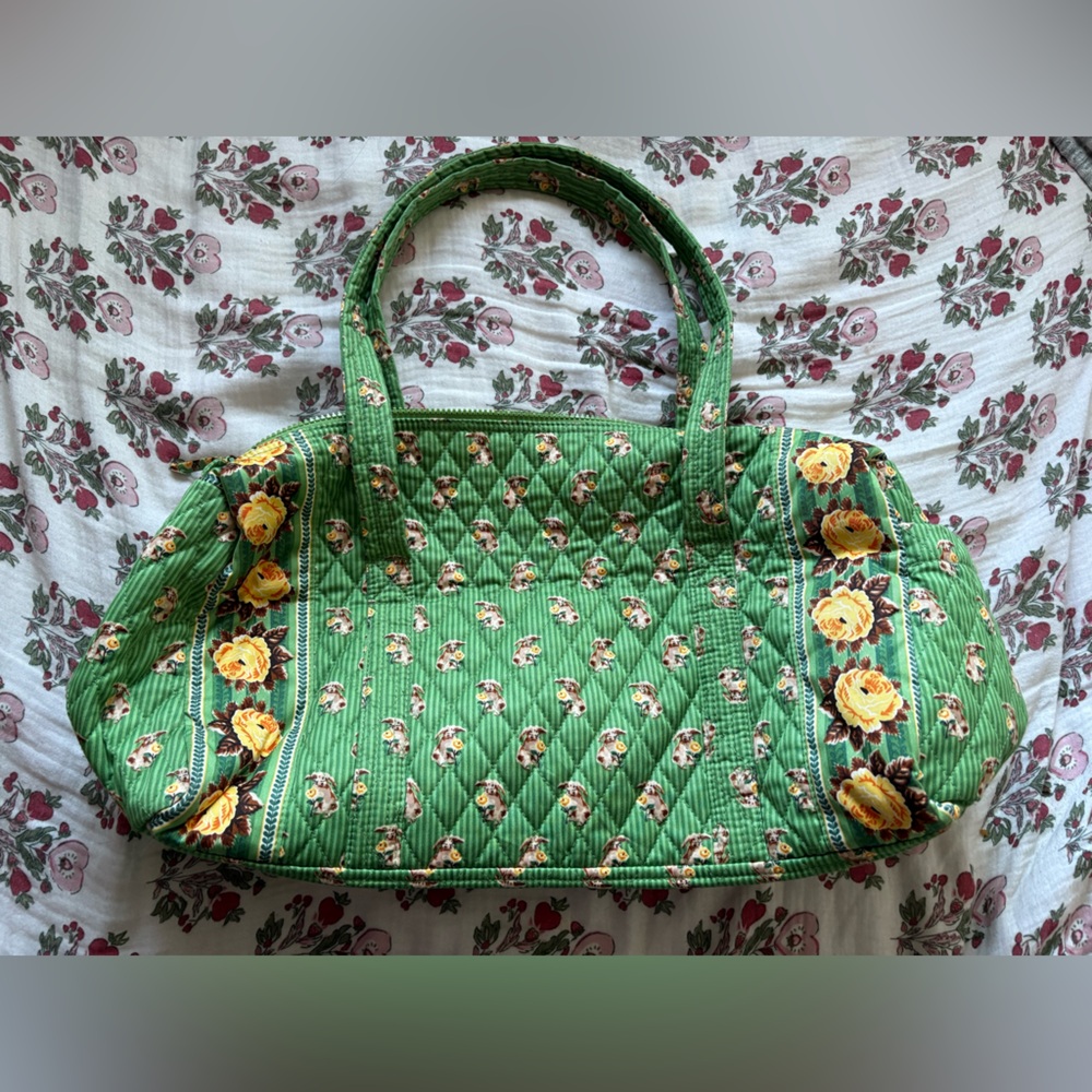 Vera Bradley Green Floral Quilted Travel Bag